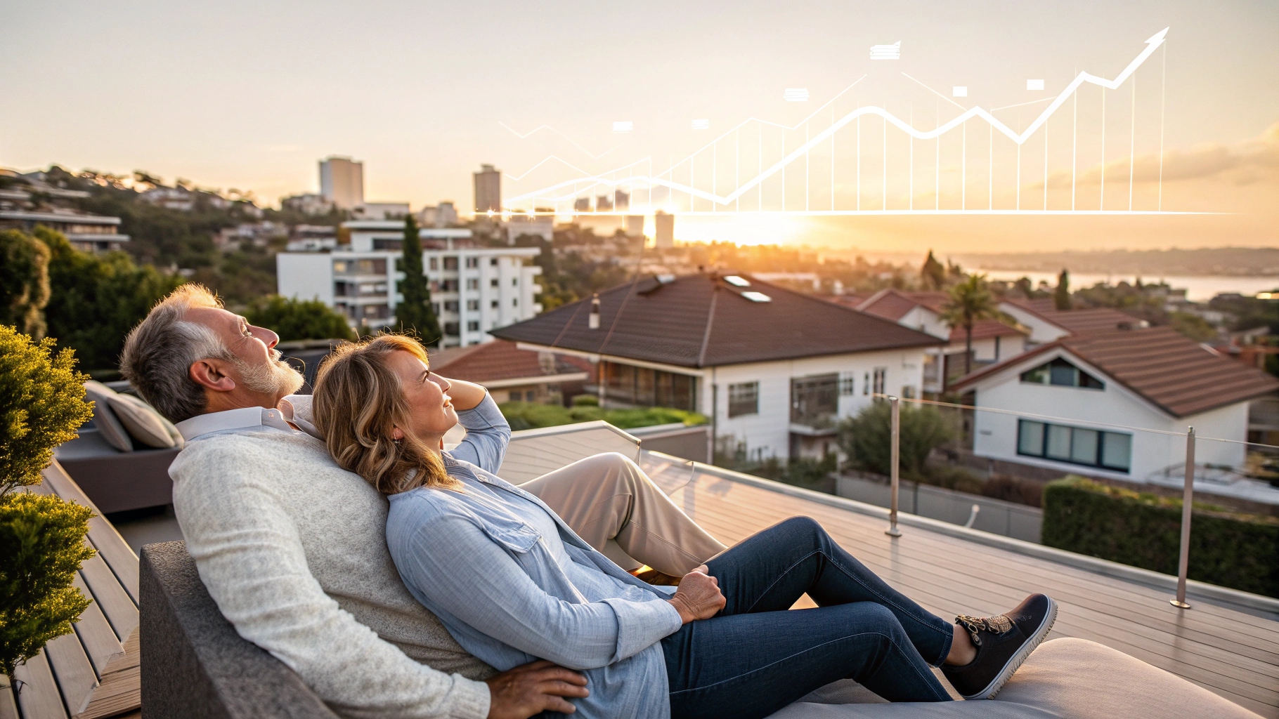 a confident middle aged couple relaxing on a beaut