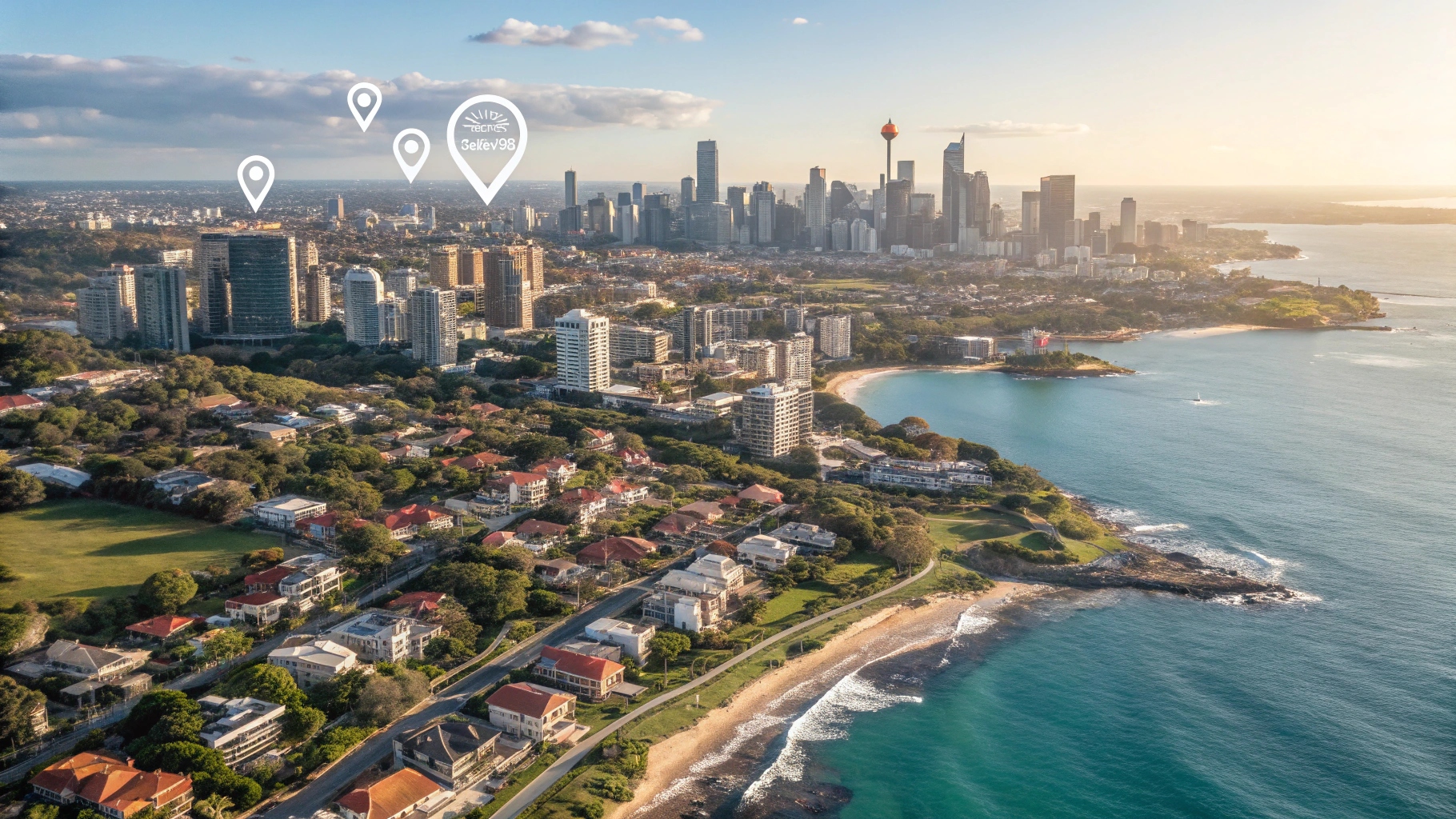 aerial view of a vibrant australian city with a mi